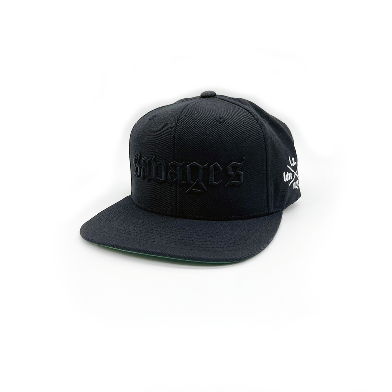 Savages Old English 6 Panel Snapback - Black on Black